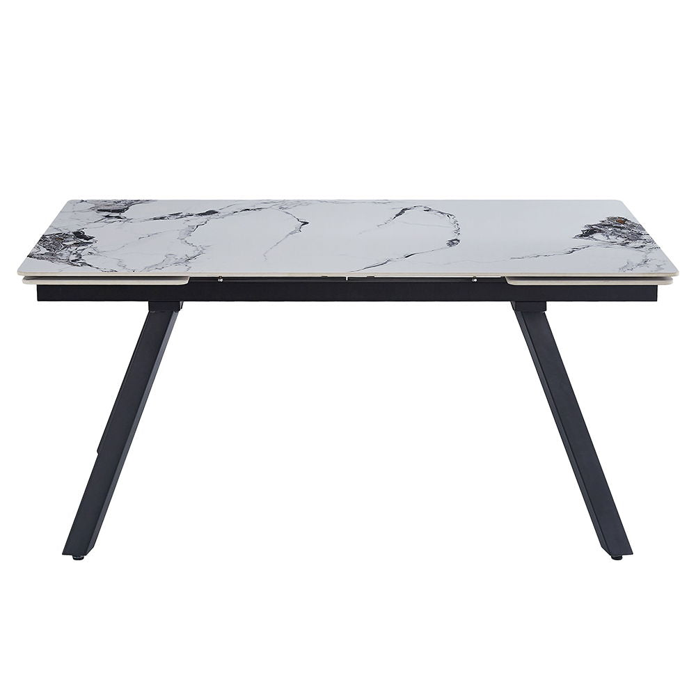 Damita - Table à manger avec plateau en céramique - Blanc et noir