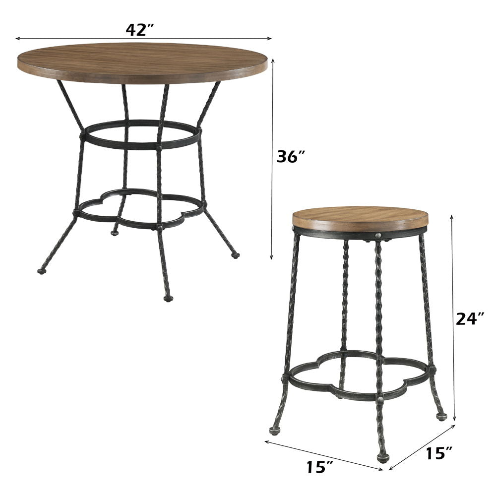 Qamar - Ensemble de table de comptoir 5 pièces - Noyer et noir antique