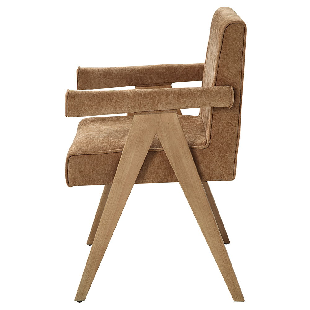 Zoey - Fauteuil (lot de 2) - Chenille chocolat et chêne