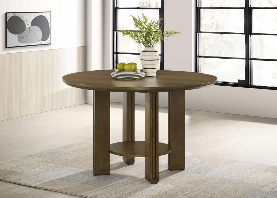 Ottowa - Table à manger ronde en bois avec étagère - Marron