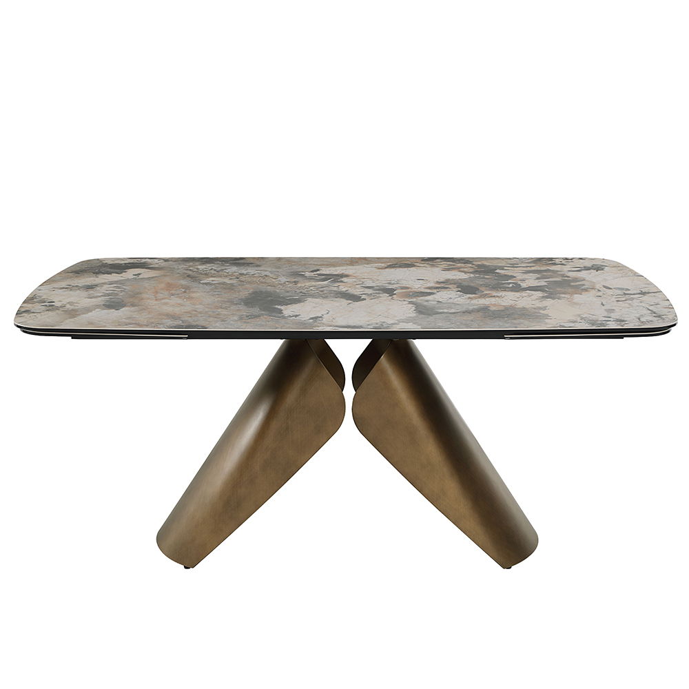 Malika - Table à manger avec plateau en céramique - Gris et cuivre brossé