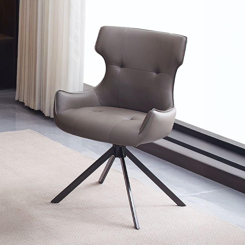 Damita - Chaise d'appoint pivotante en cuir synthétique camel (lot de 2) - Finition grise et noire