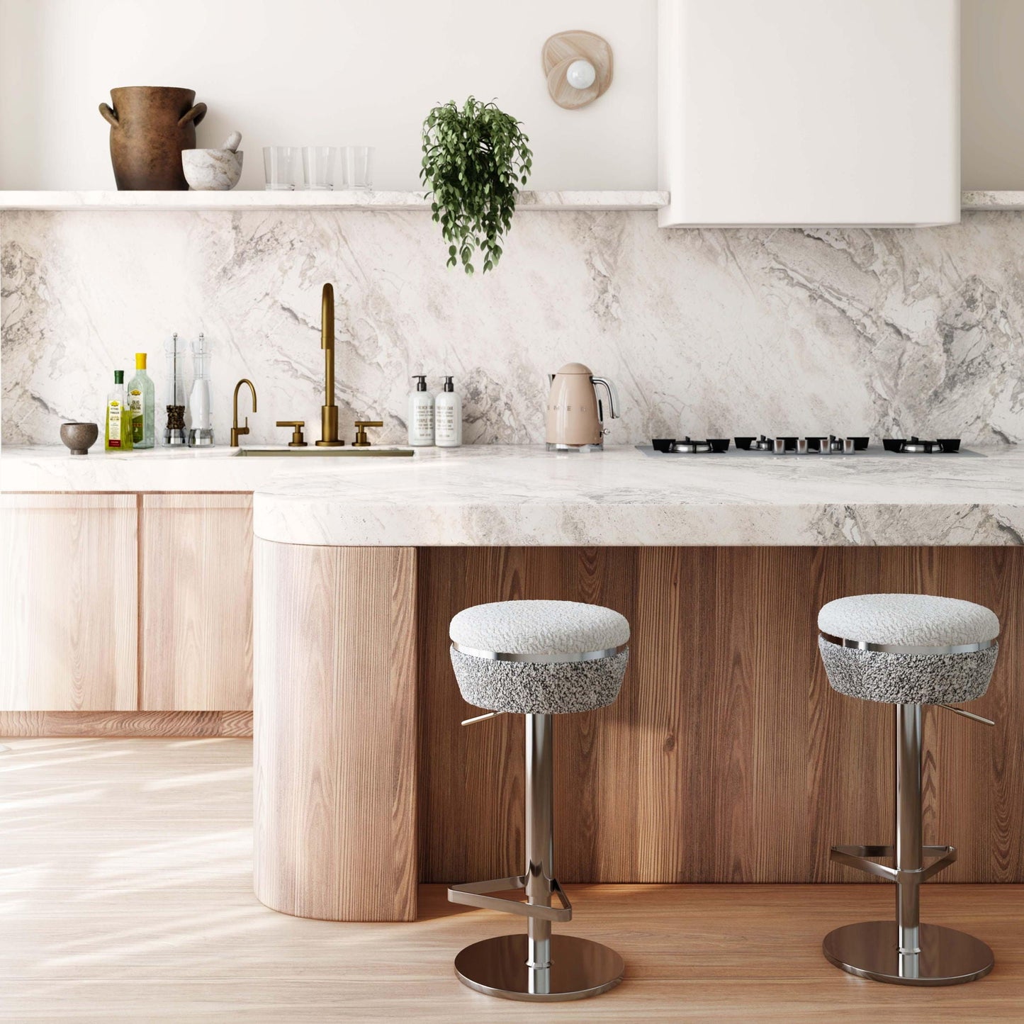 Astro - Tabouret réglable Boucle - Blanc / Gris