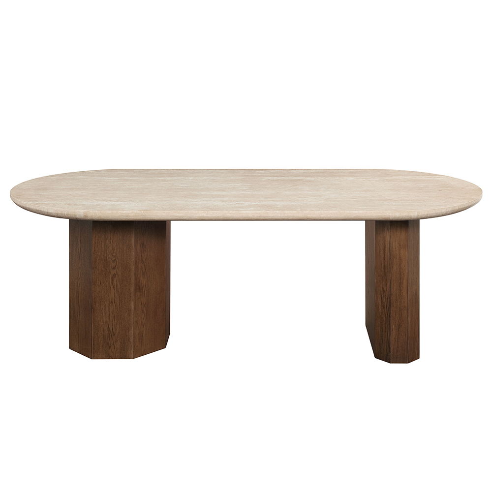 Leonardo - Table à manger - Plateau en travertin et chêne foncé