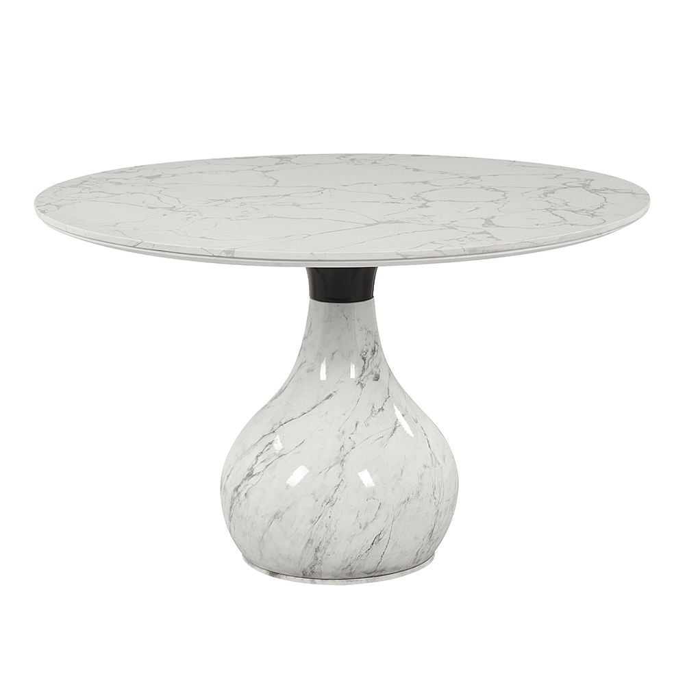 Koen - Table à manger ronde, plateau en marbre technique - Blanc et noir