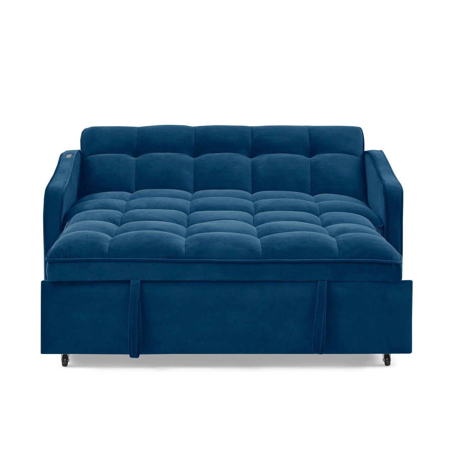 53 Foam Adjustable Loveseat Sofa Bed with Pull-Out Bed, USB/Type-C Charging, Copper Nail Trim, and Arm Storage Pockets