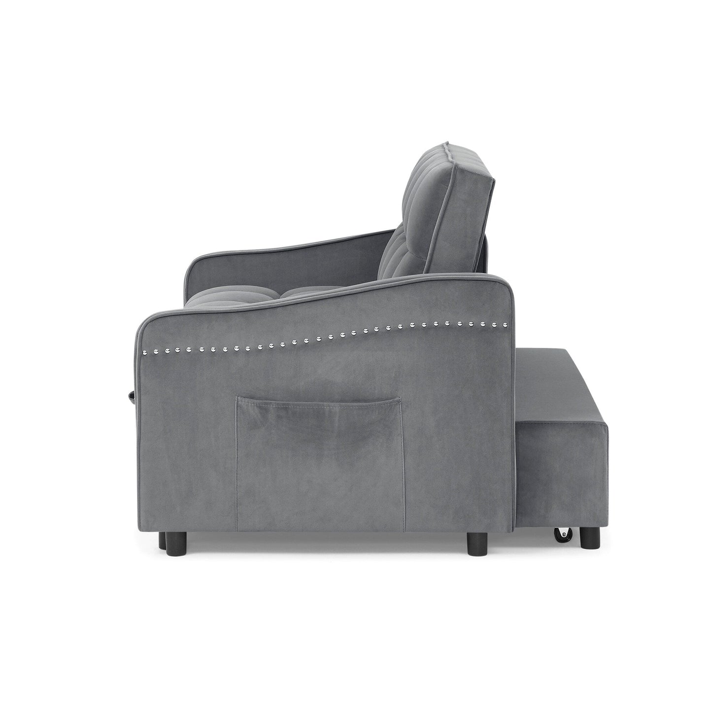 53 Foam Adjustable Loveseat Sofa Bed with Pull-Out Bed, USB/Type-C Charging, Copper Nail Trim, and Arm Storage Pockets