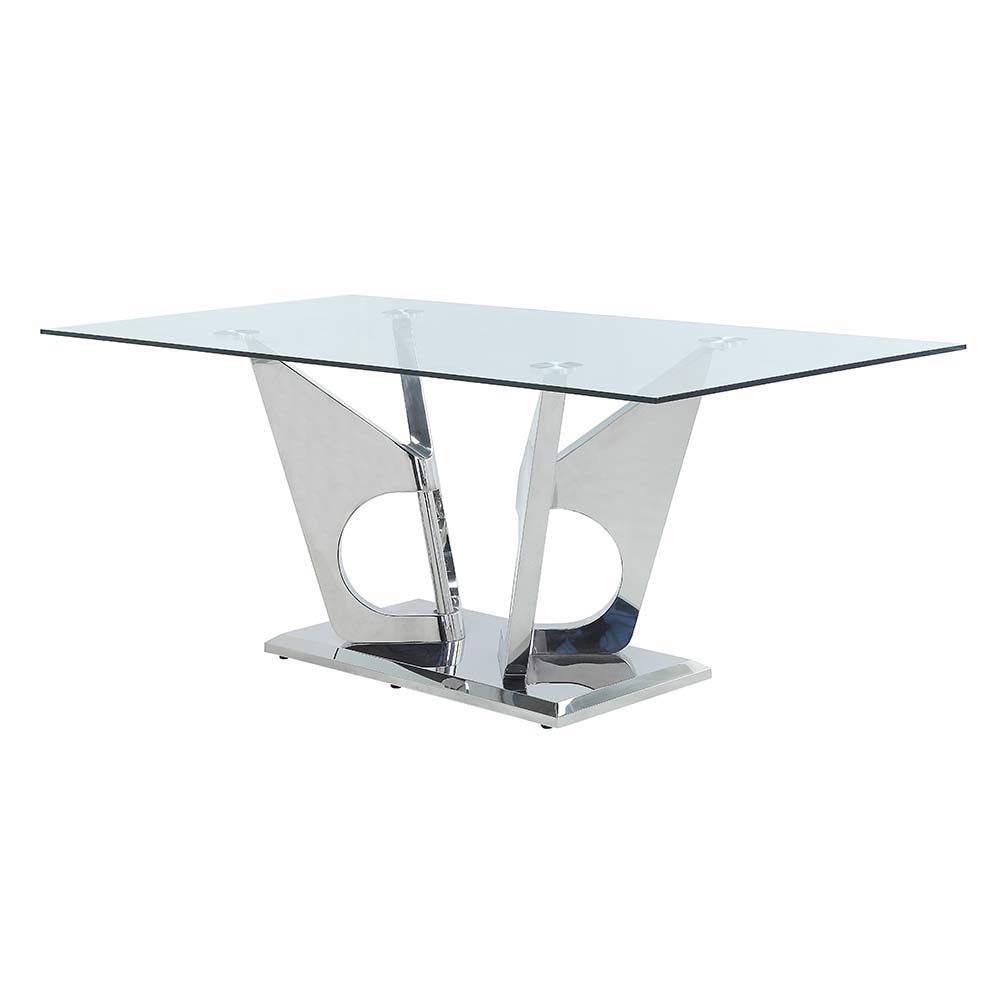 Azriel - Table à manger avec piédestal - Verre transparent et miroir argenté