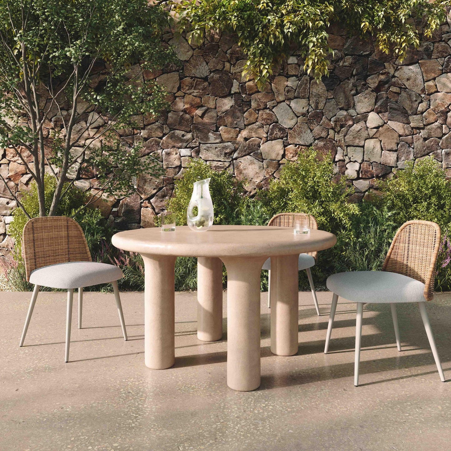 Barbara - Table à manger ronde d'intérieur/extérieur 47 - Crème