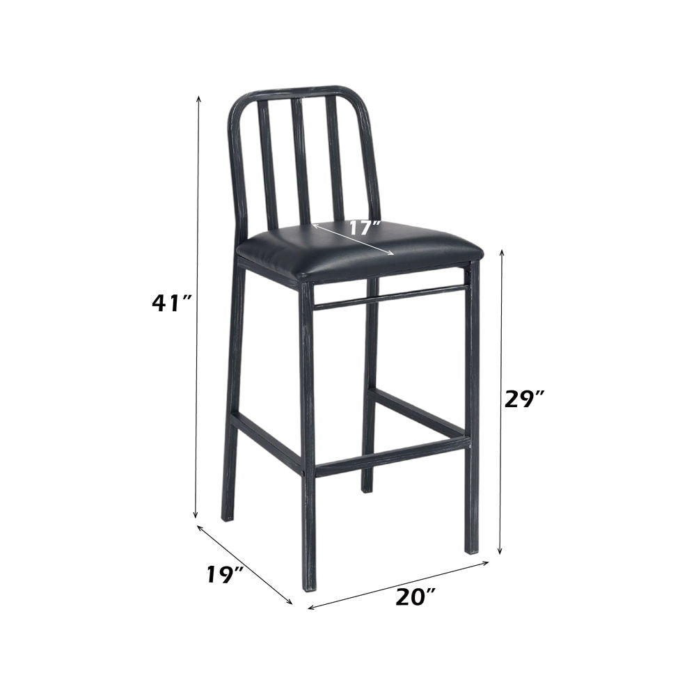 Jodie - Chaise de bar (lot de 2) - Cuir synthétique noir et noir antique