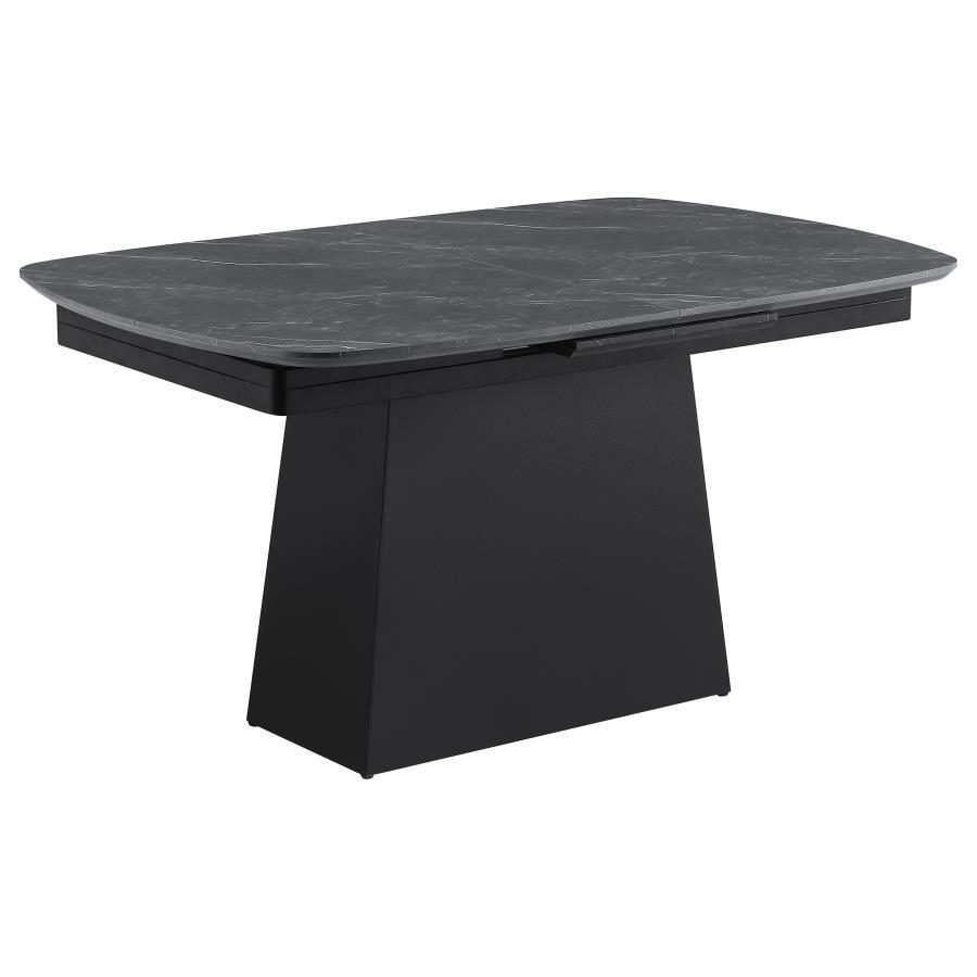 Potero - Table à manger à rallonges en imitation marbre - Noir