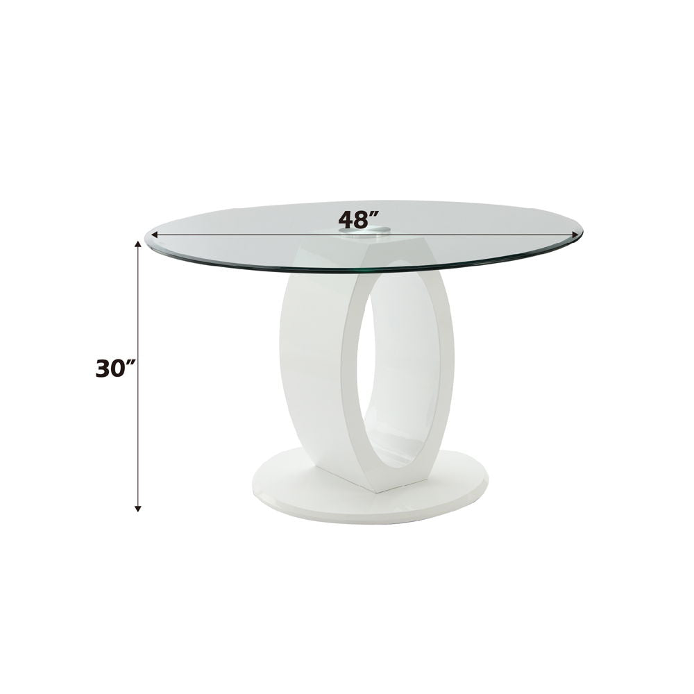 Larry - Table à manger ronde avec plateau en verre - Blanc brillant