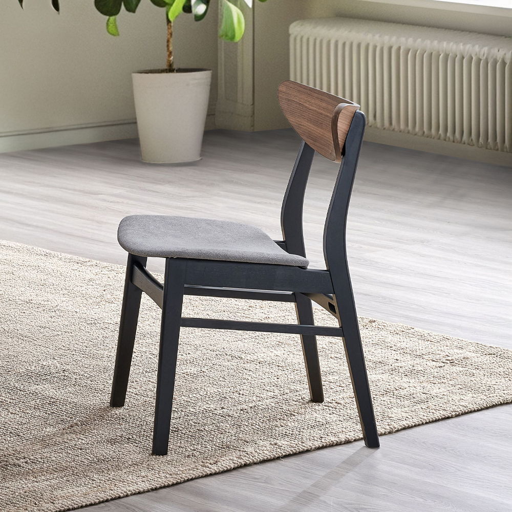 Rebi - Chaise d'appoint (lot de 2) - Lin gris, noyer et noir
