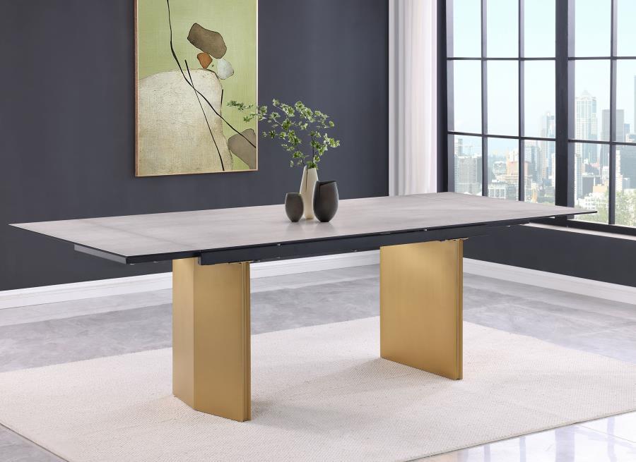 Vesa - Table à manger extensible avec plateau en verre - Beige
