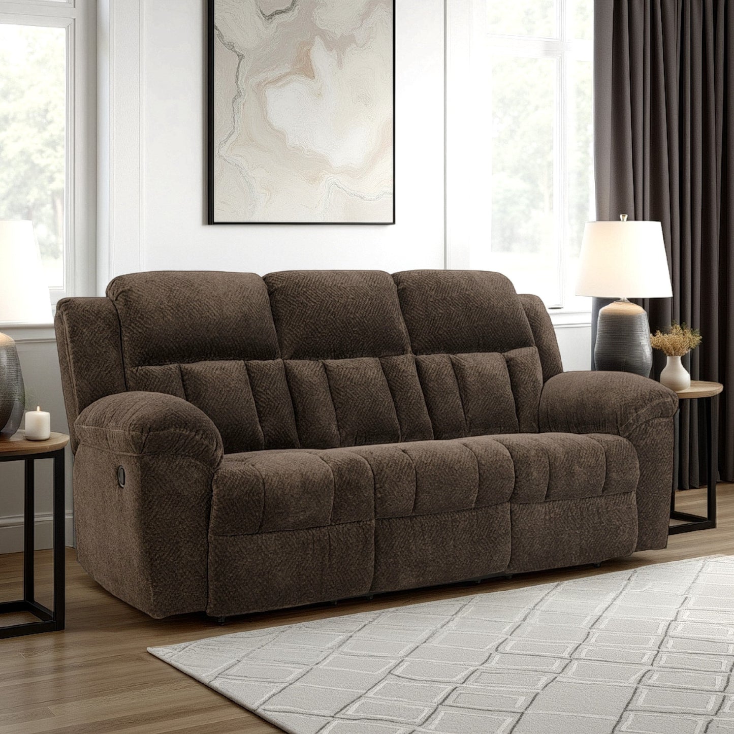Briar Manual Reclining Sofa Brown Polyester, Pillow Top Arms, 91 Inch