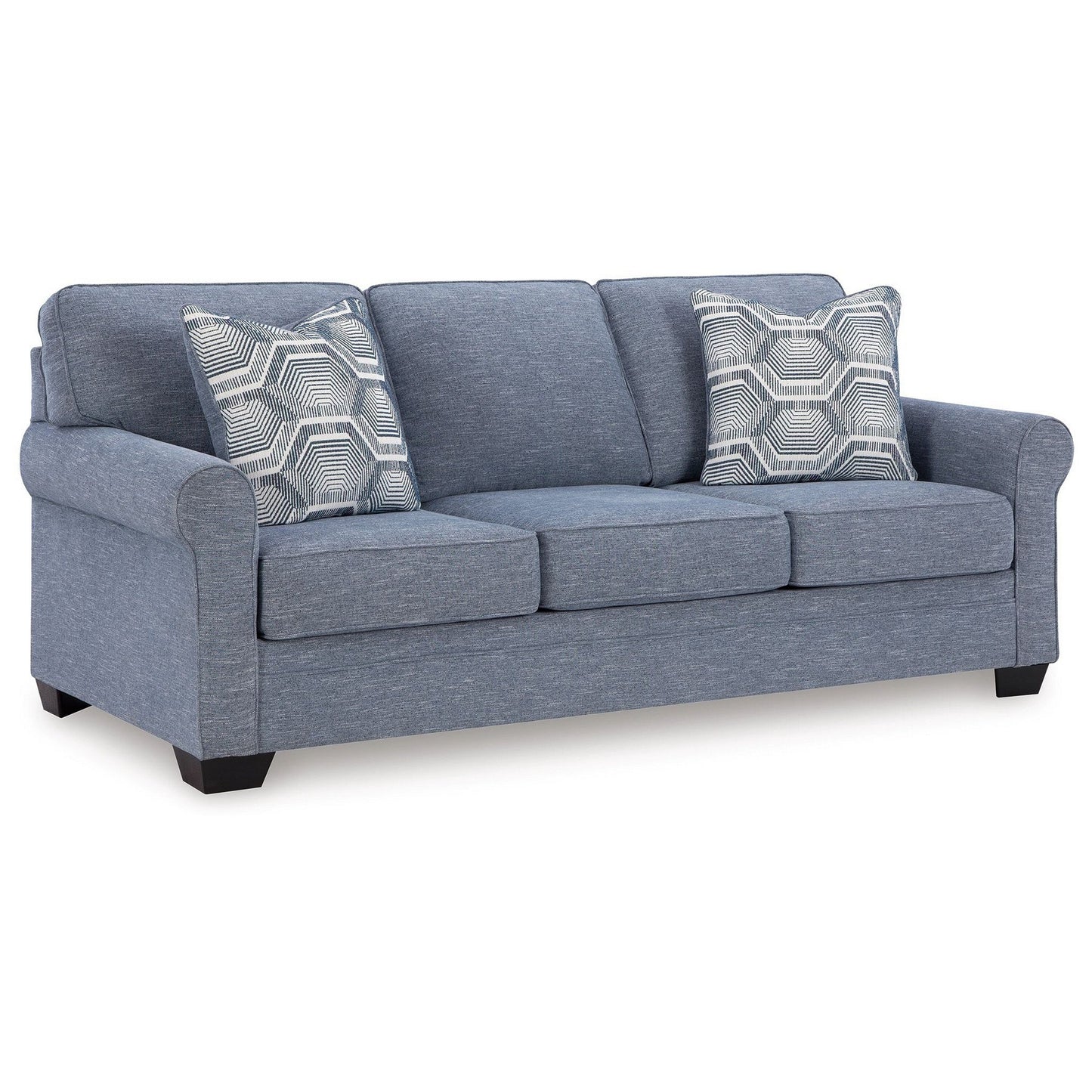 Sano Queen Sofa Sleeper, Blue Polyester, 2 Accent Pillows, 88 Inch