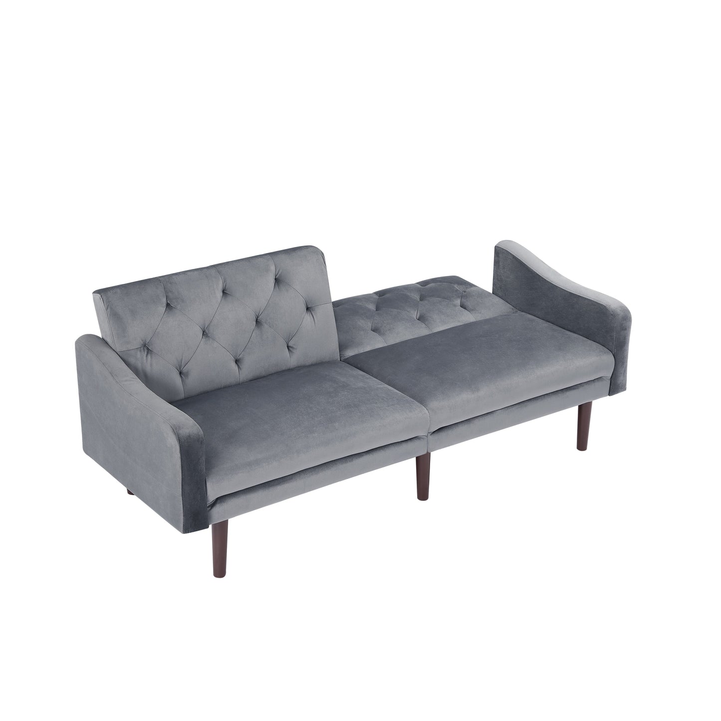 Velvet 3-seater Sofa Bed with Throw Pillows and Wood Frame