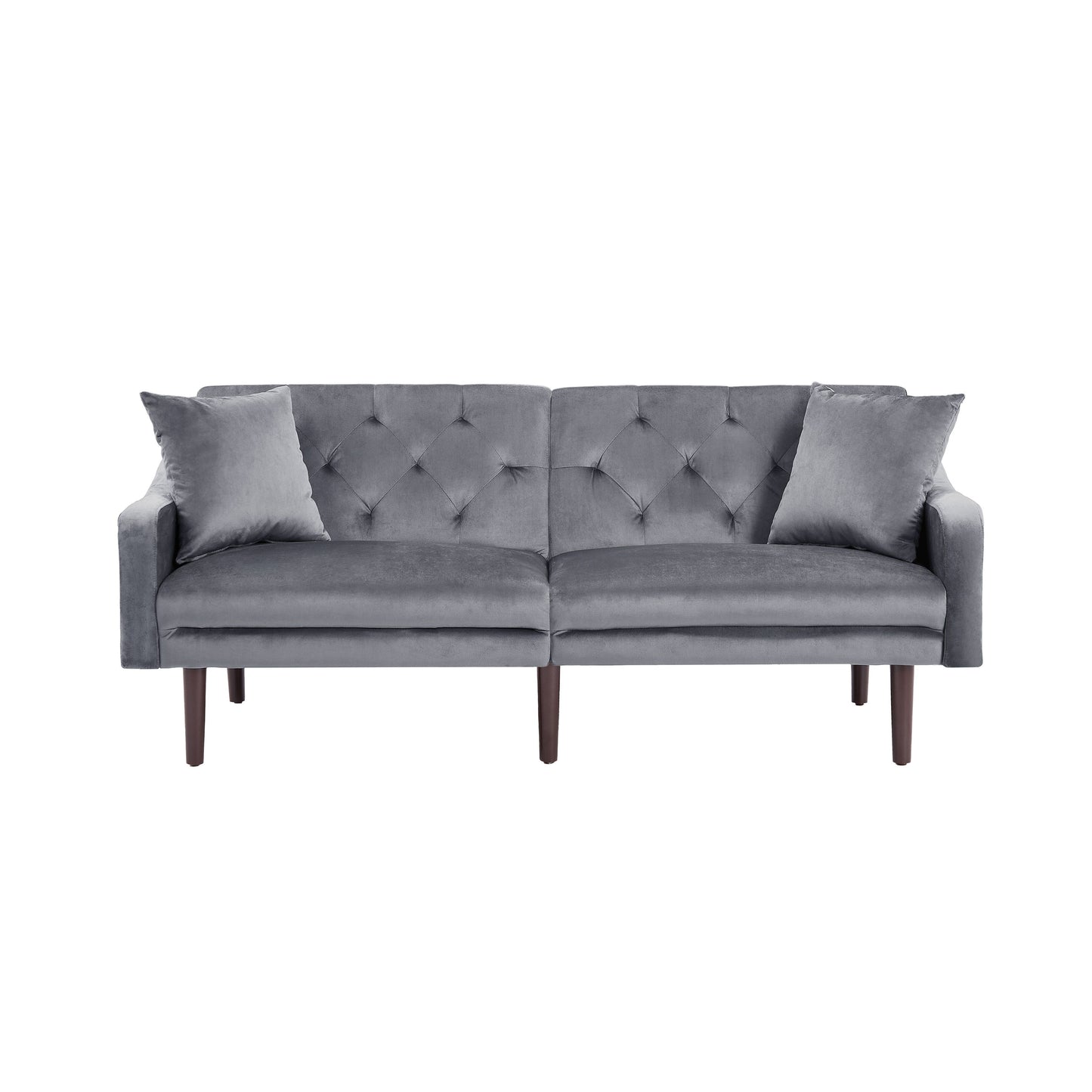 Velvet 3-seater Sofa Bed with Throw Pillows and Wood Frame