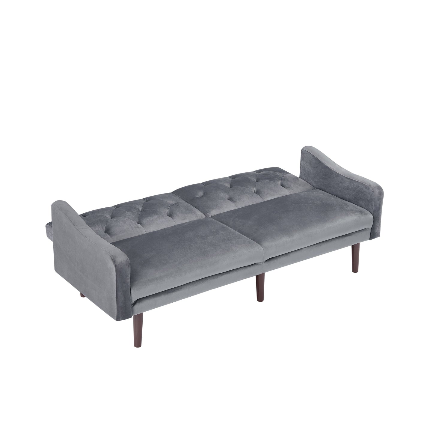 Velvet 3-seater Sofa Bed with Throw Pillows and Wood Frame