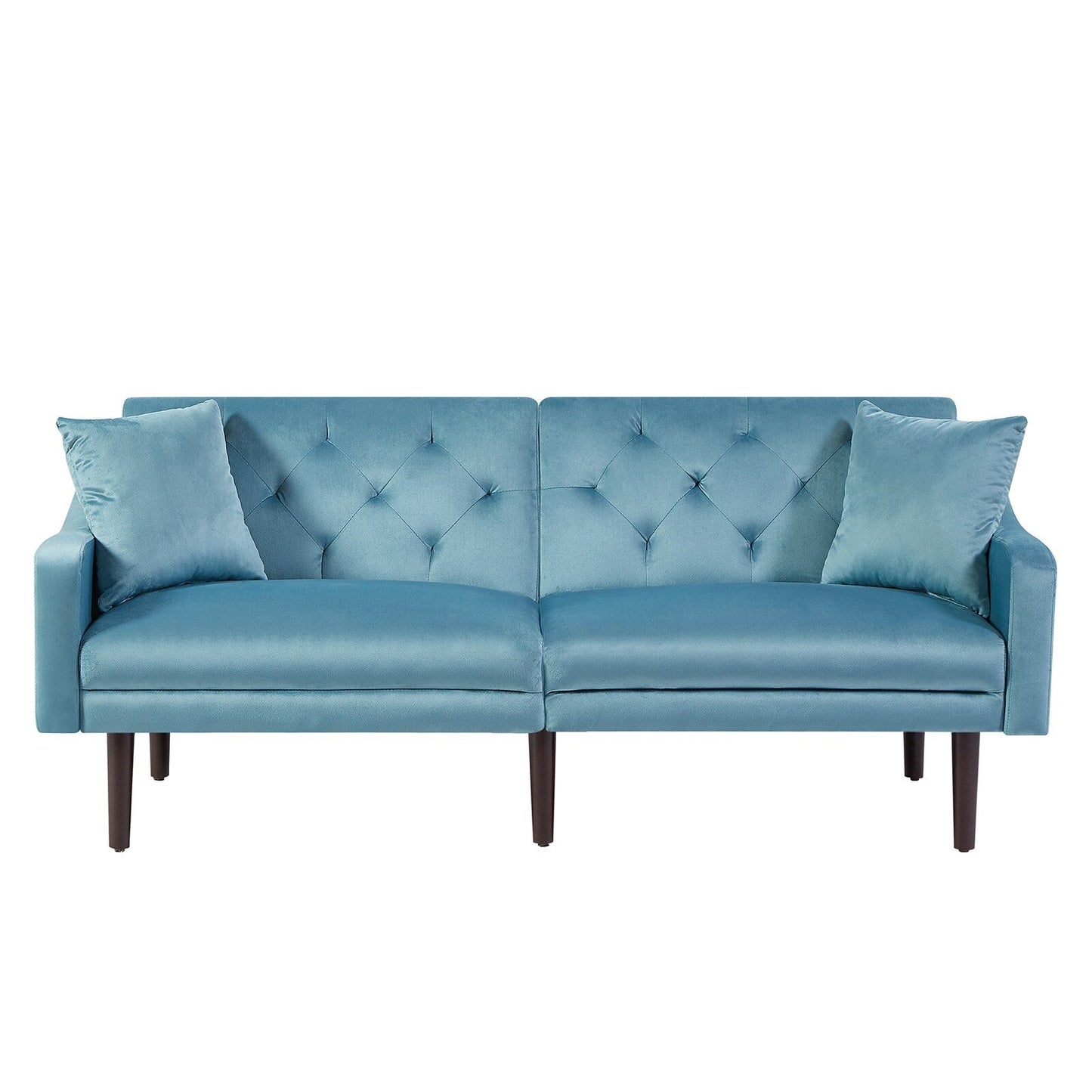 Velvet 3-seater Sofa Bed with Throw Pillows and Wood Frame