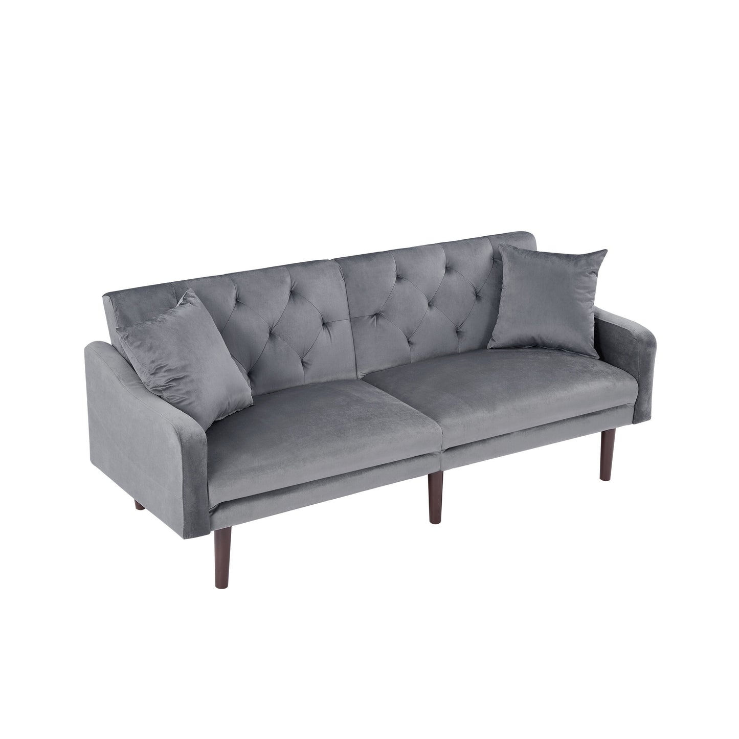 Velvet 3-seater Sofa Bed with Throw Pillows and Wood Frame