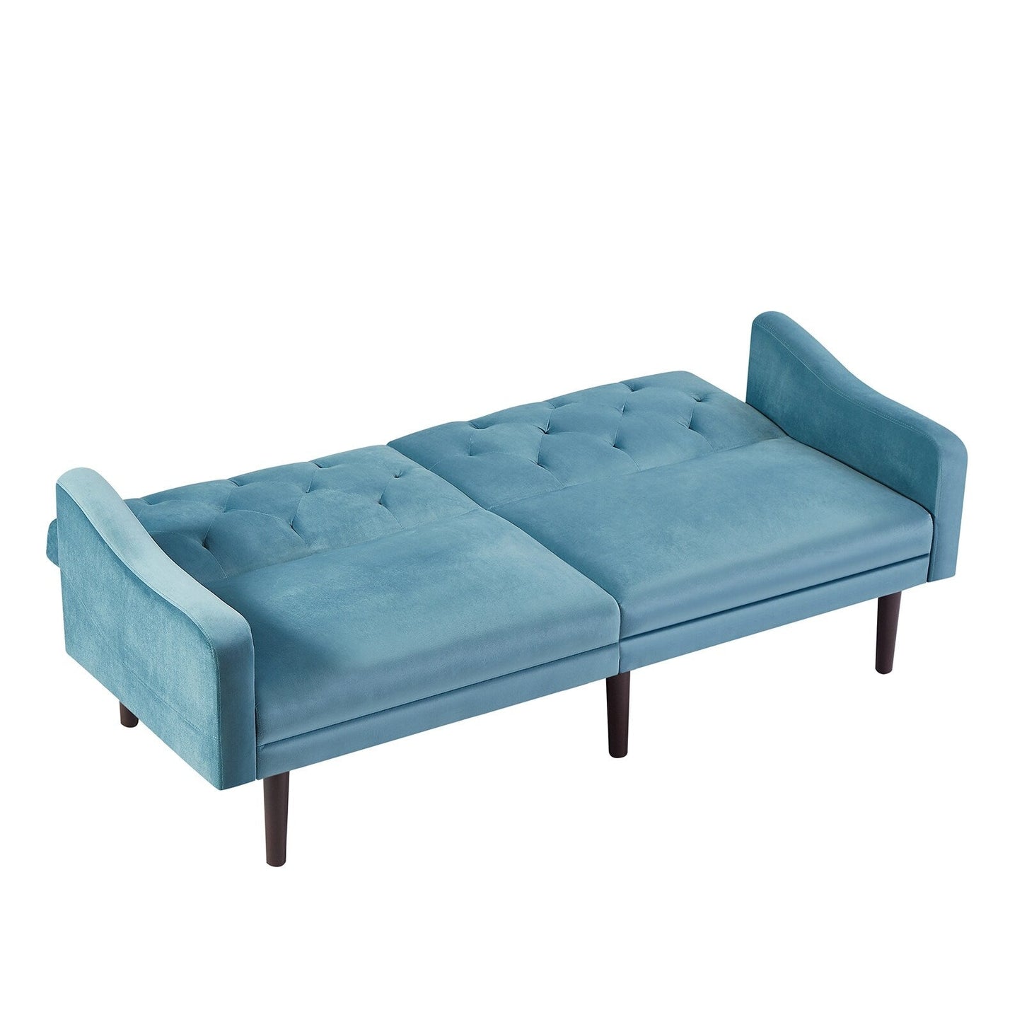 Velvet 3-seater Sofa Bed with Throw Pillows and Wood Frame