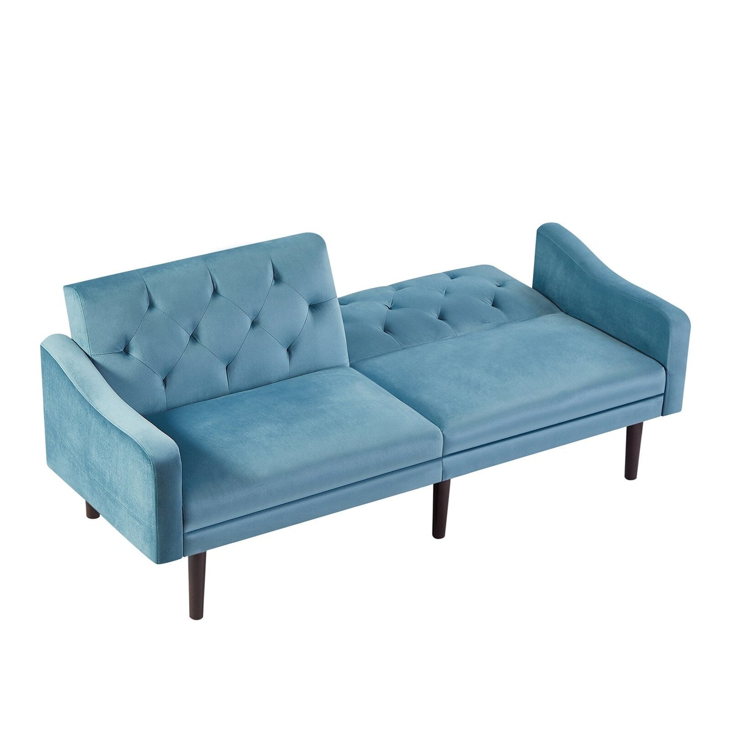 Velvet 3-seater Sofa Bed with Throw Pillows and Wood Frame