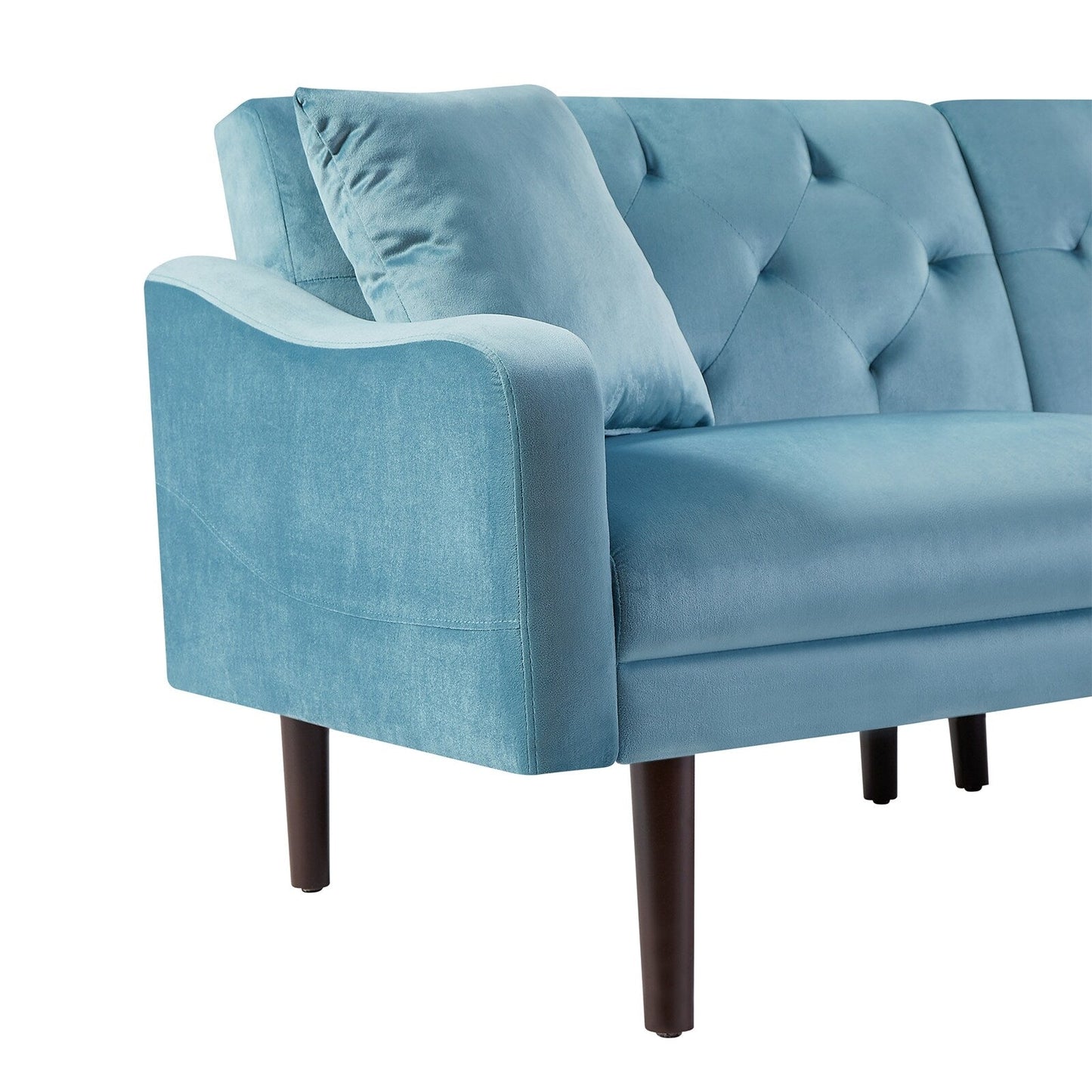 Velvet 3-seater Sofa Bed with Throw Pillows and Wood Frame