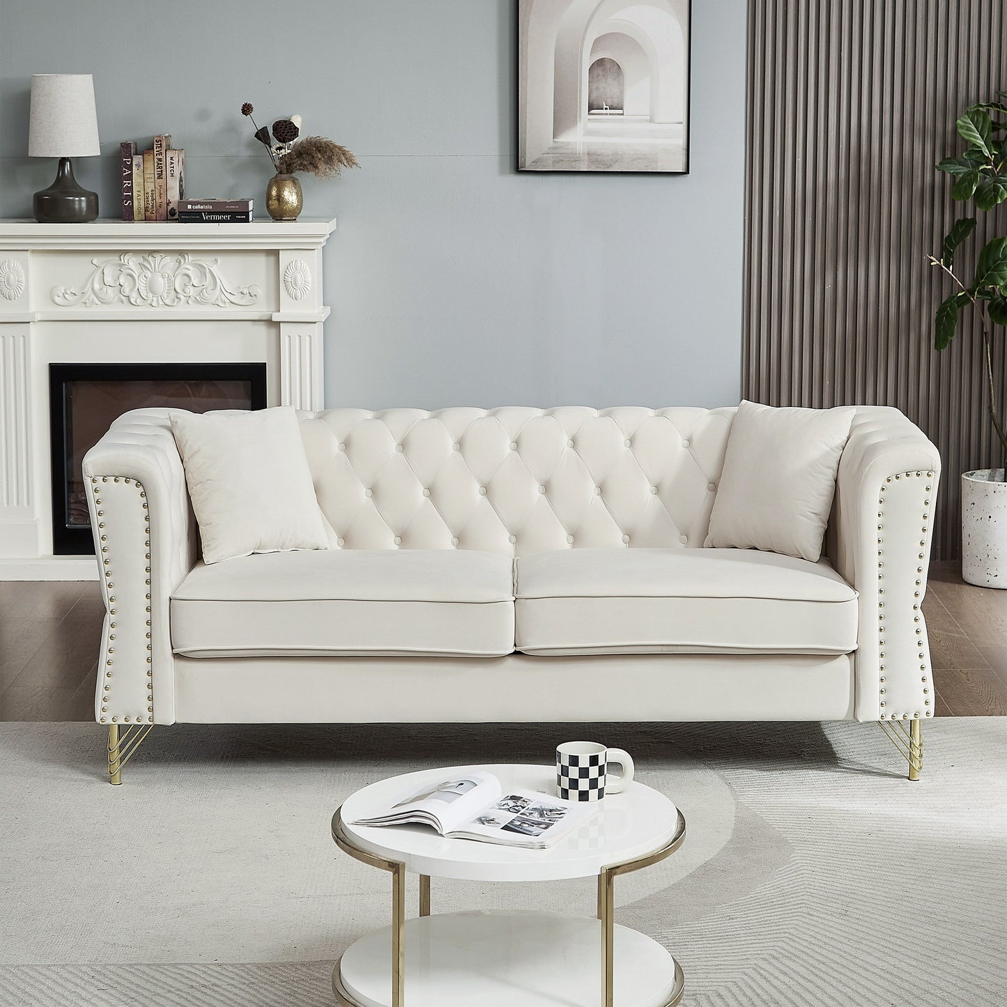 Velvet 3-seater Sofa with Tufted Couch