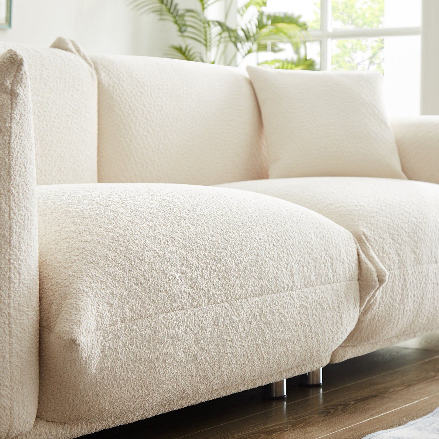 White 87'' Oversized Loveseat with Metal Legs, Solid Wood Frame, and 2 Pillows