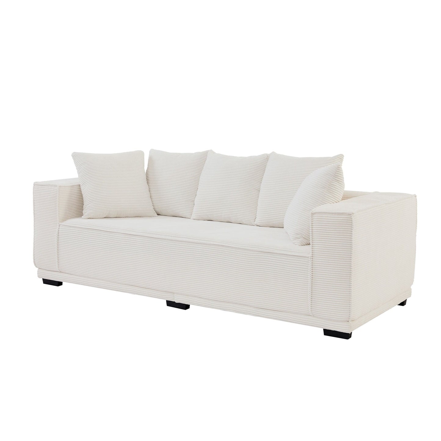 White Corduroy Upholstered 3-seater Sofa with Toss Pillows