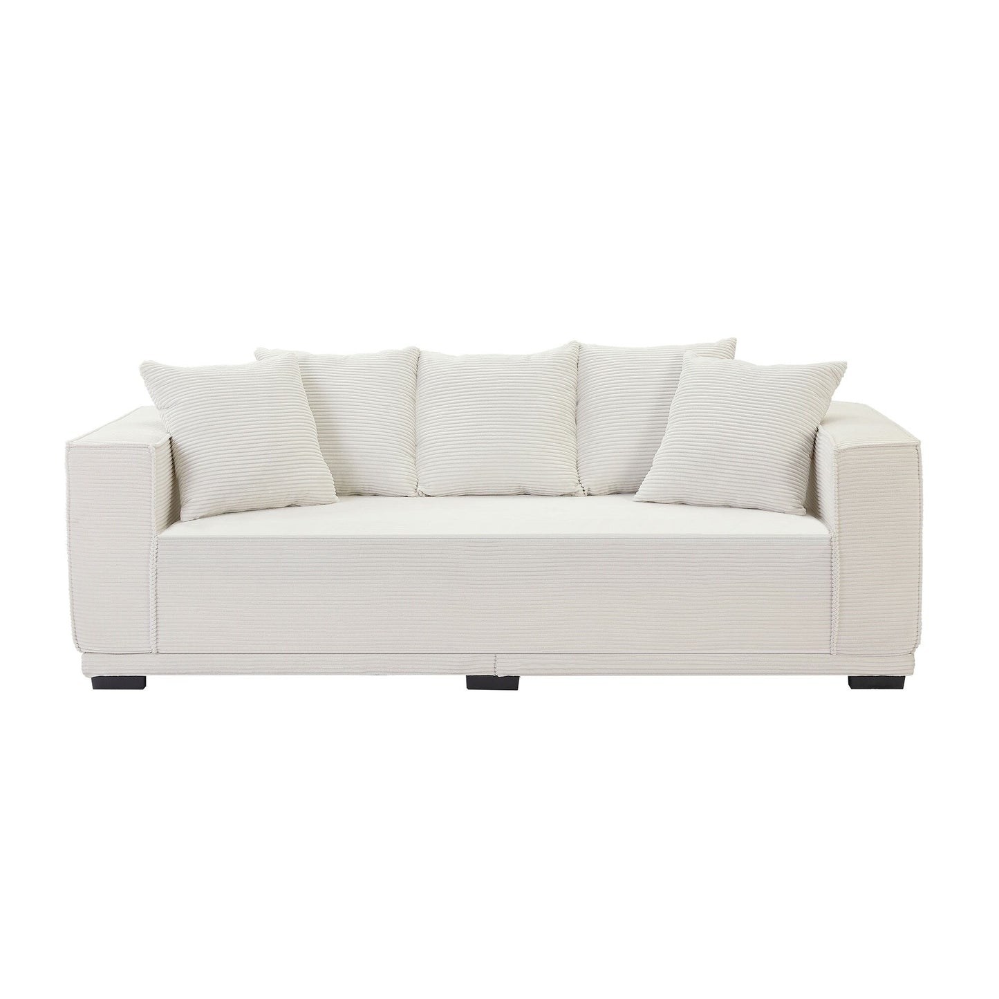 White Corduroy Upholstered 3-seater Sofa with Toss Pillows