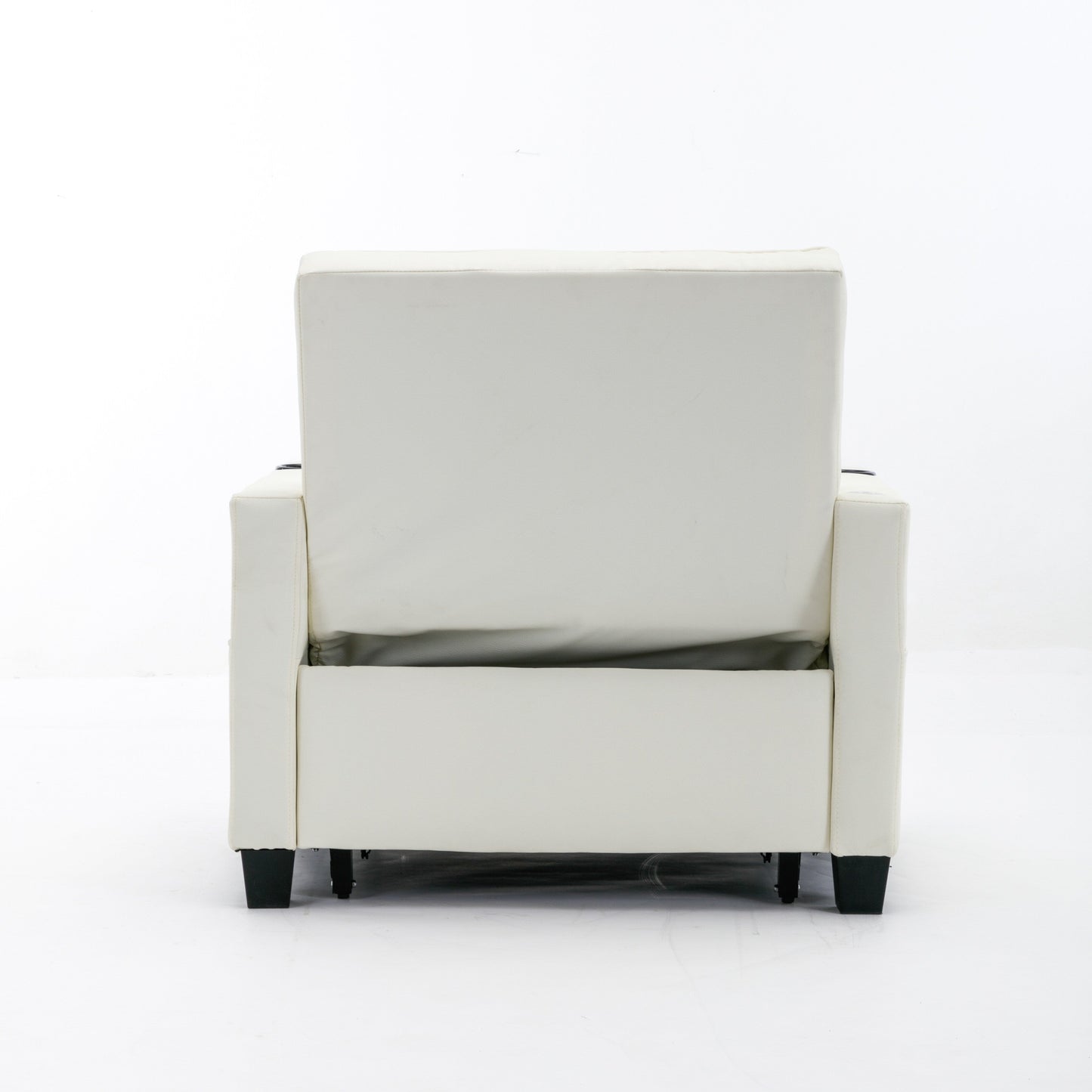 White Faux Leather Convertible Sofa Bed with USB Ports