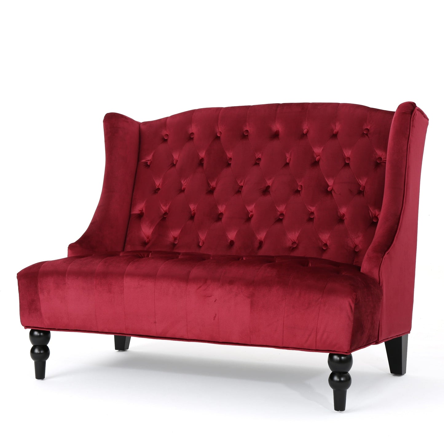 Wine Red 50.25 Velvet Button Tufted High Wingback Loveseat Sofa with Wood Legs for Living Room