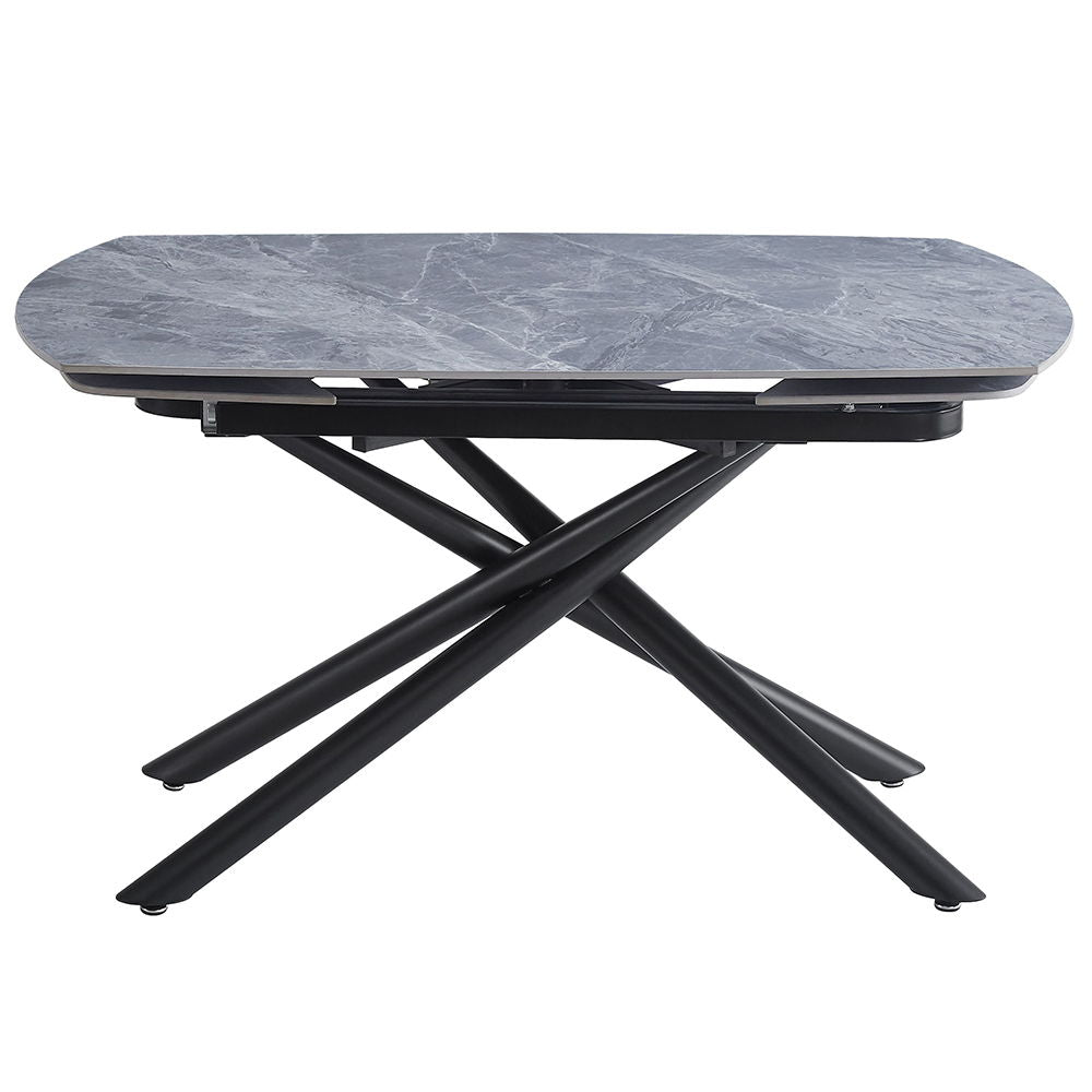 Hester - Table à manger avec plateau en céramique - Gris et noir
