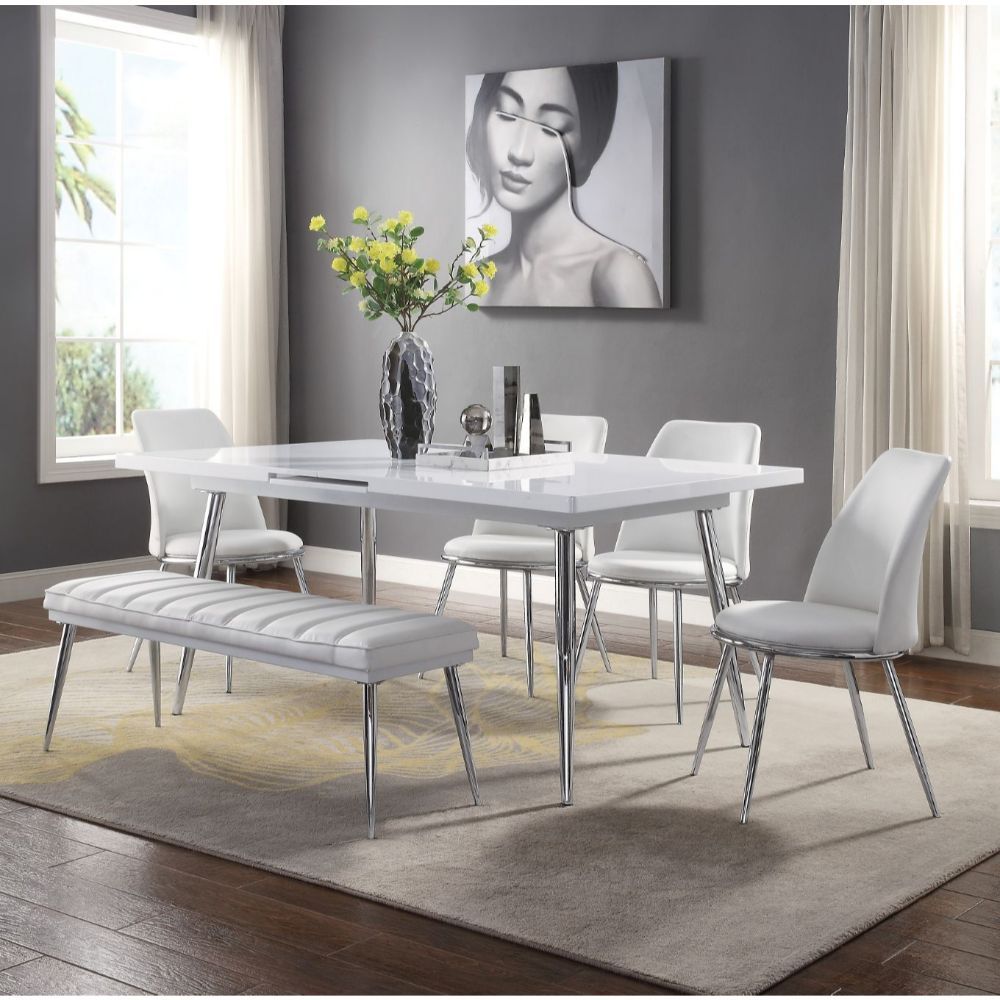 Weizor - Table à manger - Blanc brillant et chrome