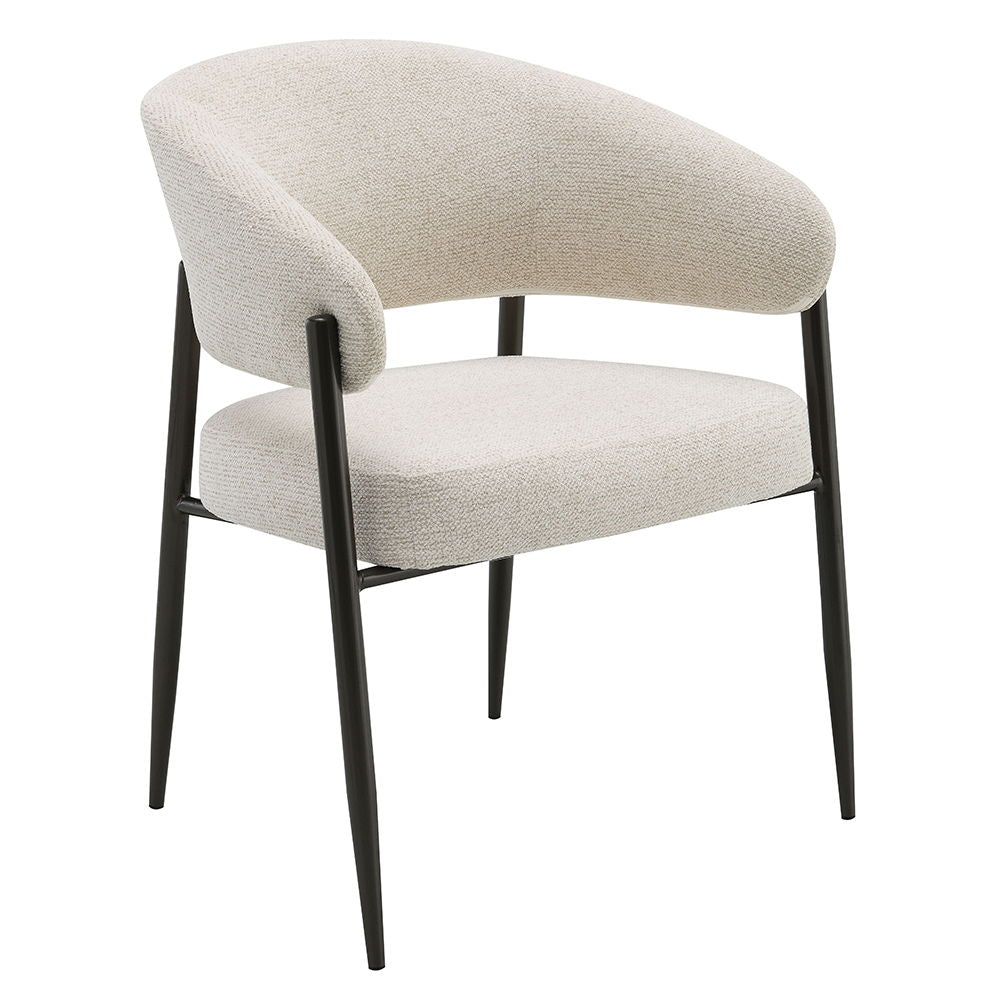 Jirina - Fauteuil en chenille avec pieds en métal (lot de 2) - Beige et noir