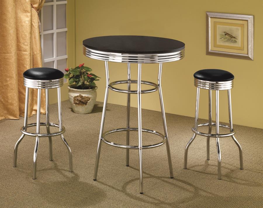 Ensemble de 3 tables de bar rondes style bistrot/pub rétro des années 1950