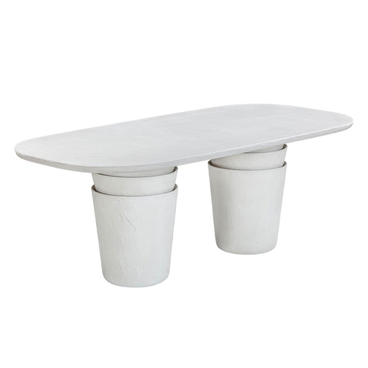 Margot - Table à manger en béton imitation plâtre pour intérieur/extérieur - Gris clair