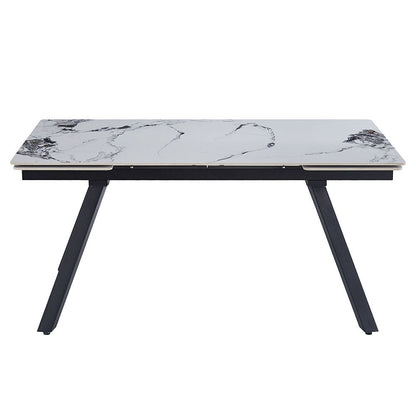 Damita - Table à manger avec plateau en céramique - Blanc et noir