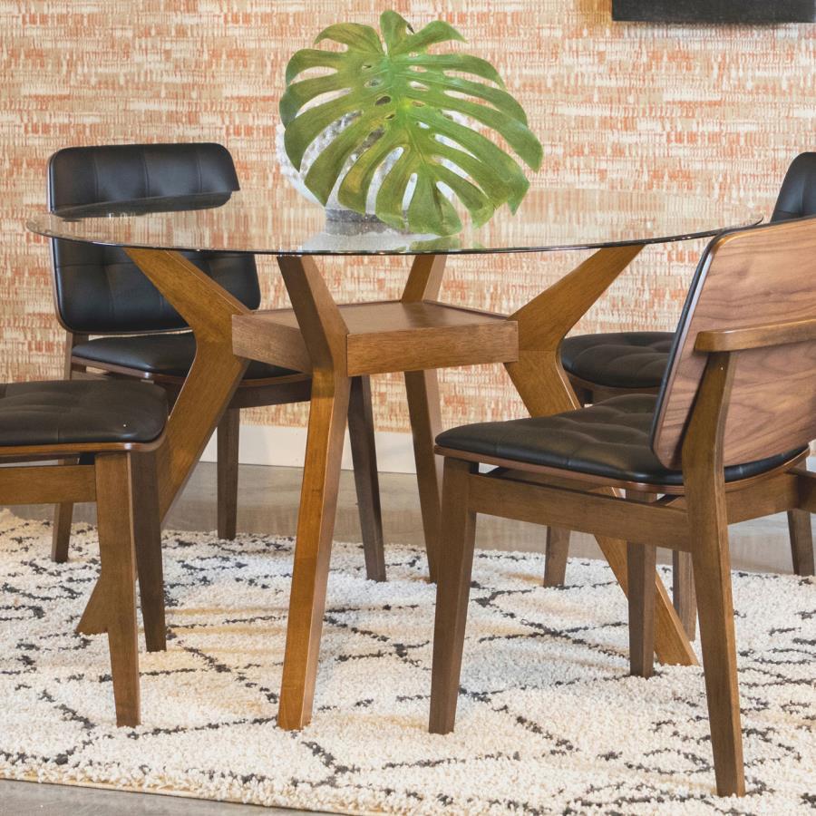 Paxton - Table à manger ronde en bois avec plateau en verre - Noix de muscade