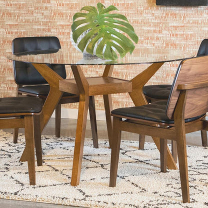 Paxton - Table à manger ronde en bois avec plateau en verre - Noix de muscade