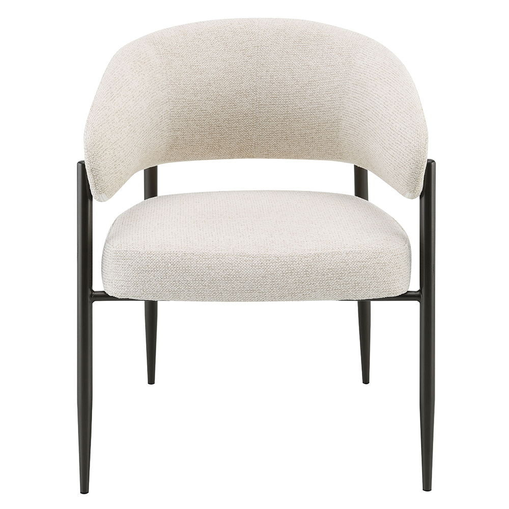Jirina - Fauteuil en chenille avec pieds en métal (lot de 2) - Beige et noir