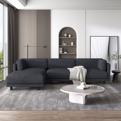 102.4 L-Shaped Polyester Sectional Sofa with Reversible Footstool, Thick Cushions, and Plastic Legs
