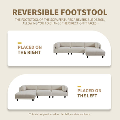 102.4 L-Shaped Polyester Sectional Sofa with Reversible Footstool, Thick Cushions, and Plastic Legs