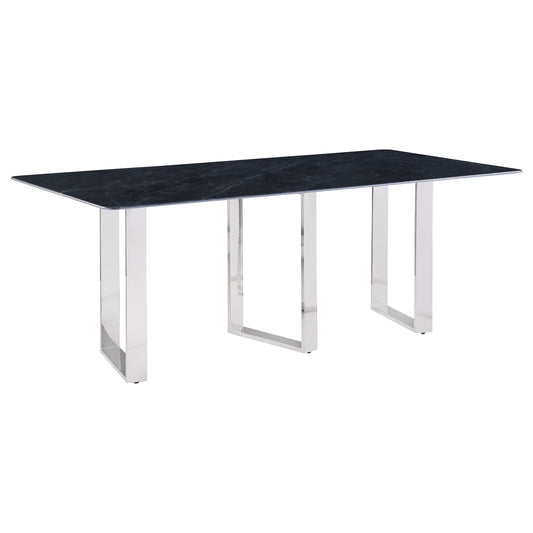 Desden - Table à manger rectangulaire en pierre frittée - Gris