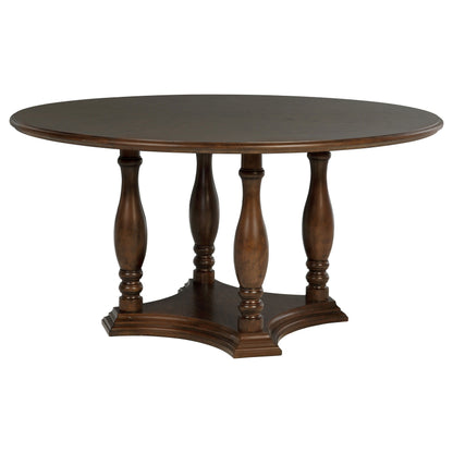Landon - Table à manger ronde sur pied en bois - Brun riche