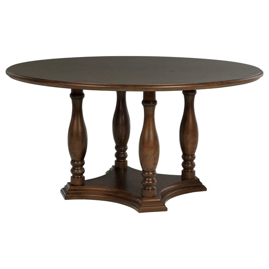Landon - Table à manger ronde sur pied en bois - Brun riche