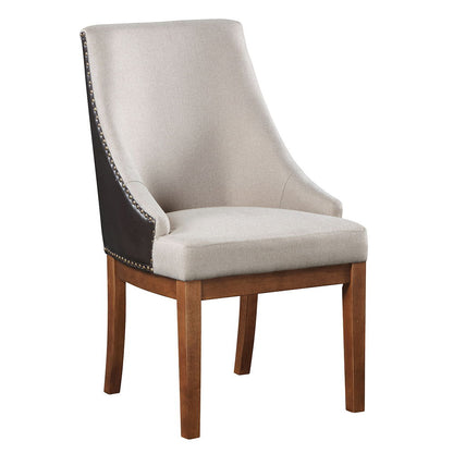 Gilsea - Chaise d'appoint en tissu et cuir synthétique (lot de 2) - Finition beige et marron