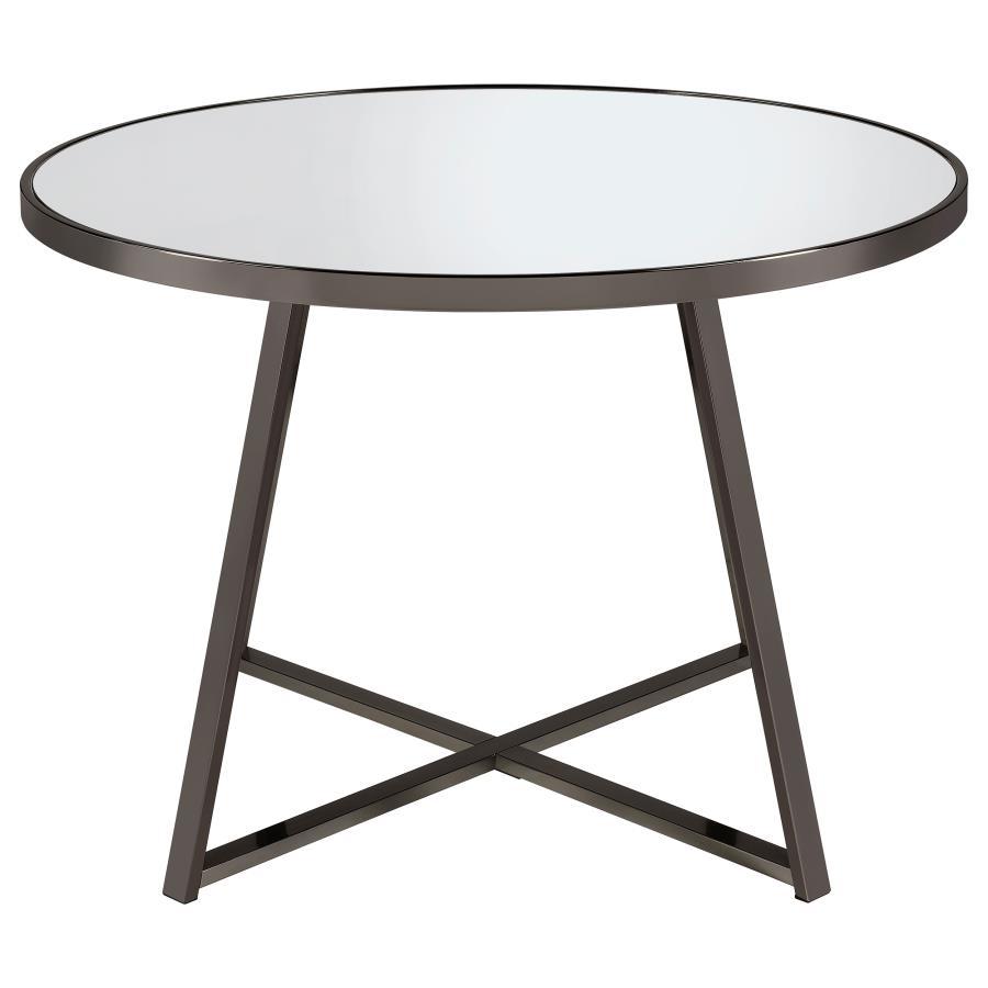 Jillian - Ensemble de salle à manger rond 5 pièces avec plateau miroir - Nickel noir